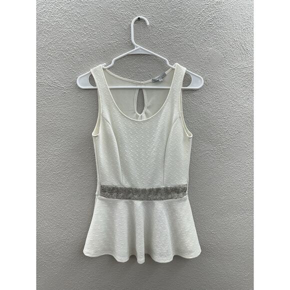 Charlotte Russe Womens Tank Top Size Small White Peplem Hem Gem Embellished - Picture 1 of 8
